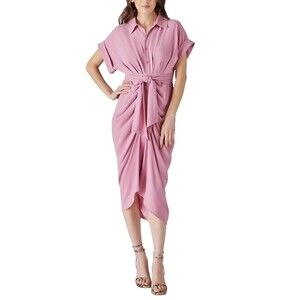 Steve Madden Tori Tie‑Front Midi Shirtdress Women’s Size 2 Mauve Shadows NWT